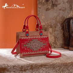 MW1356-8322  Montana West Western Tooled Aztec Tote/ Crossbody