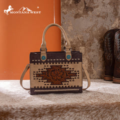 MW1356-8322  Montana West Western Tooled Aztec Tote/ Crossbody