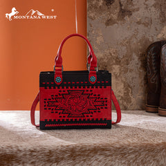MW1356-8322  Montana West Western Tooled Aztec Tote/ Crossbody