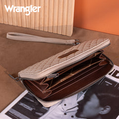 WG214-W064  Wrangler Quilted Design RFID Wallet /Wristlet - Tan