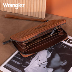 WG214-W064  Wrangler Quilted Design RFID Wallet /Wristlet - Brown