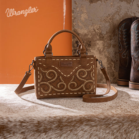 WG337-2003  Wrangler Embroidered Swirl  Mini Satchel/ Crossbody - Brown