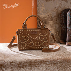 WG337-2003  Wrangler Embroidered Swirl  Mini Satchel/ Crossbody - Brown