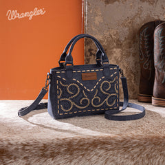 WG337-2003  Wrangler Embroidered Swirl  Mini Satchel/ Crossbody -Navy