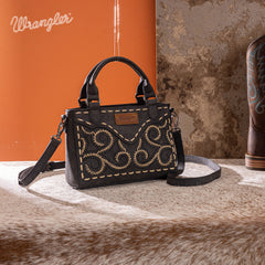 WG337-2003  Wrangler Embroidered Swirl  MIni Satchel/ Crossbody - Black