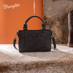 WG337-2003  Wrangler Embroidered Swirl  MIni Satchel/ Crossbody - Black