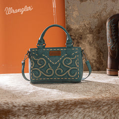 WG337-2003  Wrangler Embroidered Swirl  Mini Satchel/ Crossbody - Turquoise