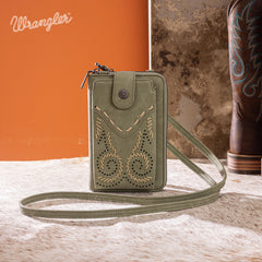 WG337-183  Wrangler Western Stitch RFID Phone Crossbody Wallet/Crossbody -Green