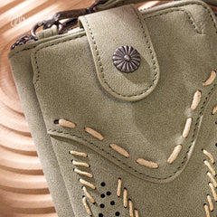 WG337-183  Wrangler Western Stitch RFID Phone Crossbody Wallet/Crossbody -Green