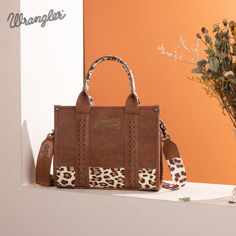WG102-8120S  Wrangler Leopard  Print Concealed Carry Tote/Crossbody - LP-BR