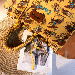 WG284D-8119  Wrangler COWBOY  Dual Sided Print Canvas Wide Tote -Beige Yellow