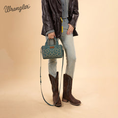 WG337-2003  Wrangler Embroidered Swirl  Mini Satchel/ Crossbody - Turquoise