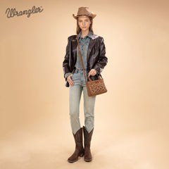 WG337-2003  Wrangler Embroidered Swirl  Mini Satchel/ Crossbody - Brown