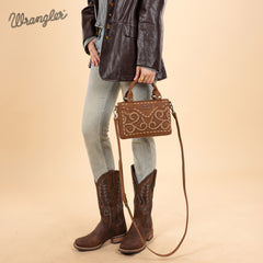 WG337-2003  Wrangler Embroidered Swirl  Mini Satchel/ Crossbody - Brown