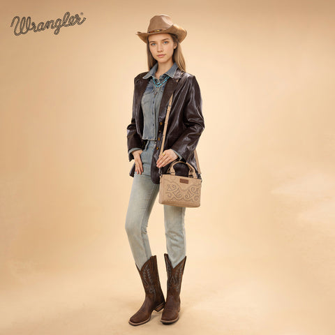 WG337-2003  Wrangler Embroidered Swirl  Mini Satchel/ Crossbody -Tan