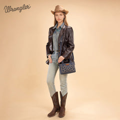 WG337-2003  Wrangler Embroidered Swirl  Mini Satchel/ Crossbody -Navy