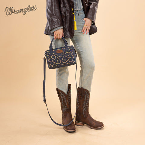 WG337-2003  Wrangler Embroidered Swirl  Mini Satchel/ Crossbody -Navy