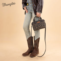WG337-2003  Wrangler Embroidered Swirl  MIni Satchel/ Crossbody - Black