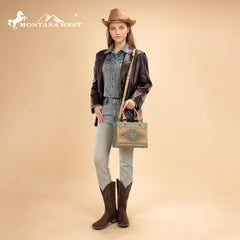 MW1356-8322  Montana West Western Tooled Aztec Tote/ Crossbody