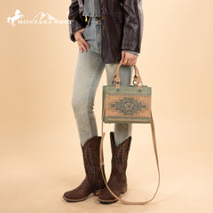 MW1356-8322  Montana West Western Tooled Aztec Tote/ Crossbody