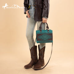 MW1356-8322  Montana West Western Tooled Aztec Tote/ Crossbody