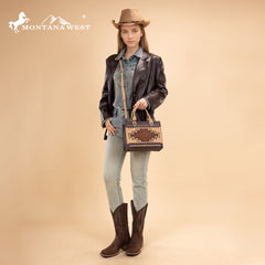 MW1356-8322  Montana West Western Tooled Aztec Tote/ Crossbody