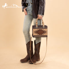 MW1356-8322  Montana West Western Tooled Aztec Tote/ Crossbody