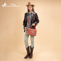 MW1356-8322  Montana West Western Tooled Aztec Tote/ Crossbody