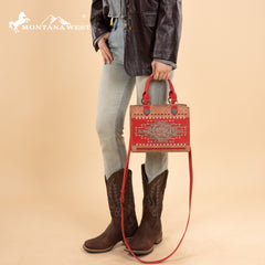 MW1356-8322  Montana West Western Tooled Aztec Tote/ Crossbody