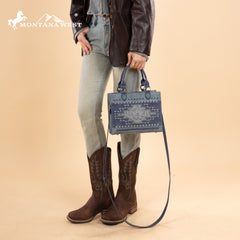 MW1356-8322  Montana West Western Tooled Aztec Tote/ Crossbody