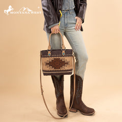 MW1356-8260  Montana West Western Tooled Aztec Concealed Carry Tote/Crossbody