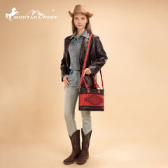 MW1356-8260  Montana West Western Tooled Aztec Concealed Carry Tote/Crossbody