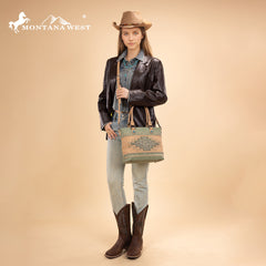 MW1356-8260  Montana West Western Tooled Aztec Concealed Carry Tote/Crossbody