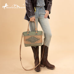 MW1356-8260  Montana West Western Tooled Aztec Concealed Carry Tote/Crossbody