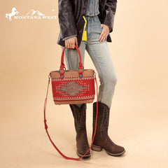 MW1356-8260  Montana West Western Tooled Aztec Concealed Carry Tote/Crossbody