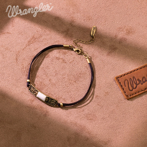 WGW-1119G-BG Wrangler Gold Western Natural Stone Engraved Bracelet -Beige