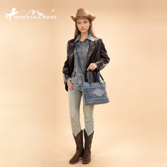 MW1356-8260  Montana West Western Tooled Aztec Concealed Carry Tote/Crossbody