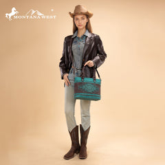MW1356-8260  Montana West Western Tooled Aztec Concealed Carry Tote/Crossbody