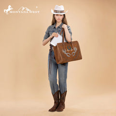 MW1352G-8317  Montana West Western Embroidered Concealed Carry Tote