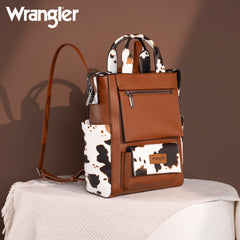 WG161-91123  Wrangler  Cow Print Tote/Shoulder Bag Convertible Backpack - Brown-Brown