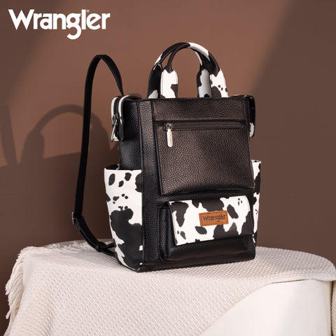 WG161-91123  Wrangler  Cow Print Tote/Shoulder Bag Convertible Backpack - BK-OW
