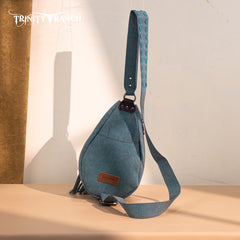 TR193-2102  Trinity Ranch Floral Tooled Fringe Sling Bag -Turquoise