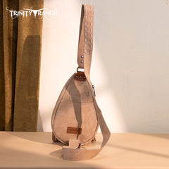 TR193-2102  Trinity Ranch Floral Tooled Fringe Sling Bag -Brown
