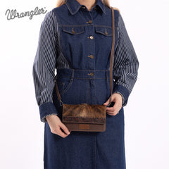 WG169-W030  Wrangler Genuine Hair-On Cowhide Wallet/Crossbody  -Coffee