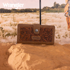 WG339-W080  Wrangler Western Floral Tooled RFID Wallet - Brown