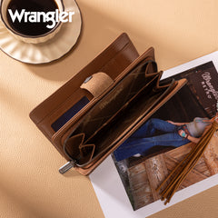 WG339-W080  Wrangler Western Floral Tooled RFID Wallet - Brown