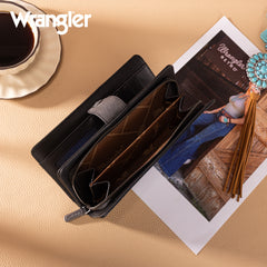 WG339-W080  Wrangler Western Floral Tooled RFID Wallet -Black