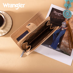 WG339-W080  Wrangler Western Floral Tooled RFID Wallet -Tan