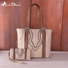 MW1280G-8317WTN  Montana West Buckle Collection Concealed Carry Tote Wallet Set-Tan