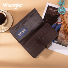 WG339-W080  Wrangler Western Floral Tooled RFID Wallet - Coffee